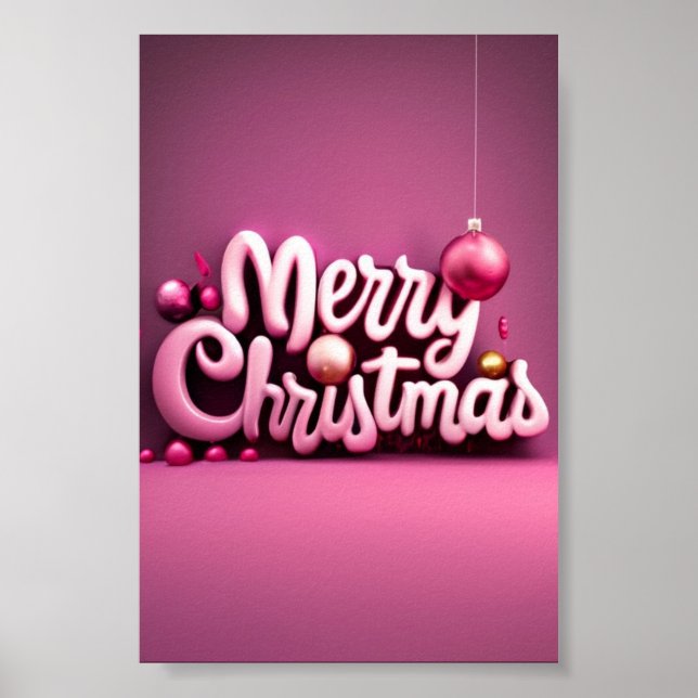 Pink Christmas Merry Christmas holiday 3D font Poster (Front)