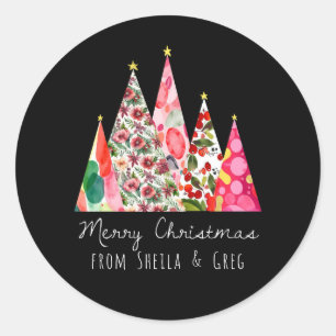 Pink Christmas Modern Elegant Trees Classic Round Sticker