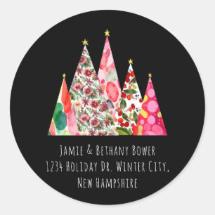 Pink Christmas Modern Elegant Trees Classic Round Sticker