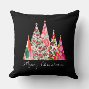Pink Christmas Modern Elegant Trees Cushion