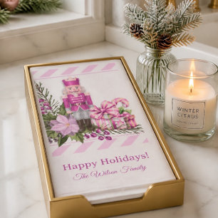 Pink Christmas Nutcracker and Gifts Napkin