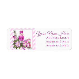 Pink Christmas Nutcracker and Gifts Return Address Label