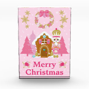 Pink Christmas Nutcracker and Gingerbread House Photo Block