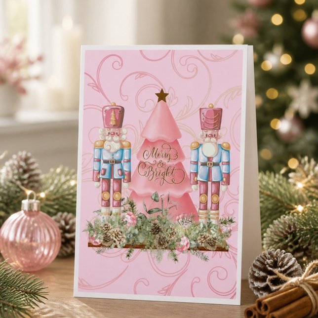 Pink Christmas Nutcracker and Tree Christmas Card (Creator Uploaded)