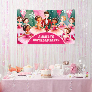 Pink Christmas Nutcracker Ballerina Kids Birthday Banner