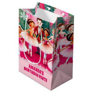 Pink Christmas Nutcracker Ballerina Kids Birthday Medium Gift Bag
