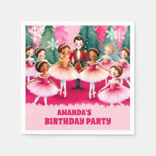 Pink Christmas Nutcracker Ballerina Kids Birthday  Napkin
