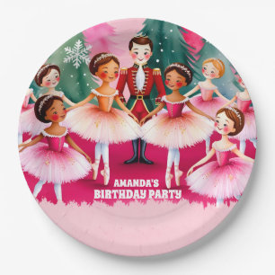 Pink Christmas Nutcracker Ballerina Kids Birthday Paper Plate