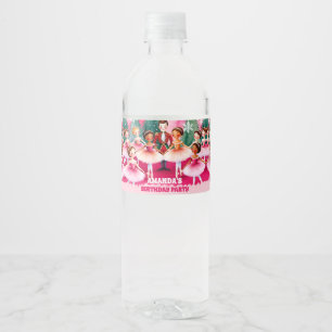 Pink Christmas Nutcracker Ballerina Kids Birthday Water Bottle Label
