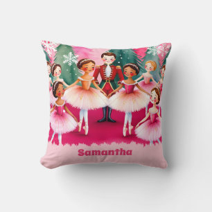 Pink Christmas Nutcracker Ballerina Kids Name Cushion