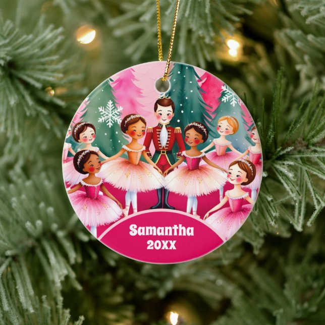  Pink Christmas Nutcracker Ballerina Kids Photo Ceramic Ornament (Tree)