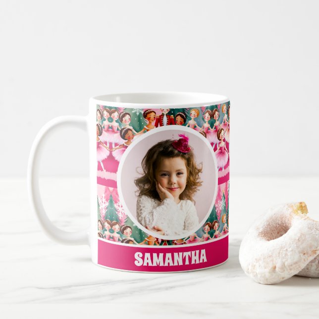 Pink Christmas Nutcracker Ballerina Kids Photo Mug (With Donut)