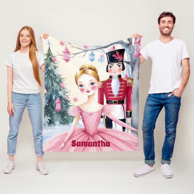 Pink Christmas Nutcracker Ballet & Ballerina Fleece Blanket (In Situ)