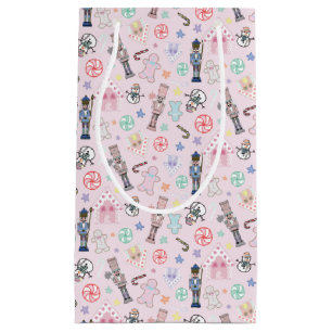 Pink Christmas Nutcracker, Gingerbread & Snowmen  Small Gift Bag