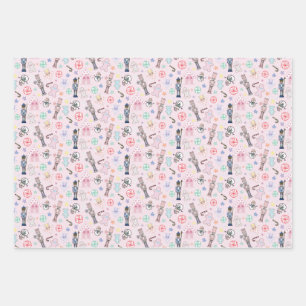 Pink Christmas Nutcracker, Gingerbread & Snowmen W Wrapping Paper Sheet