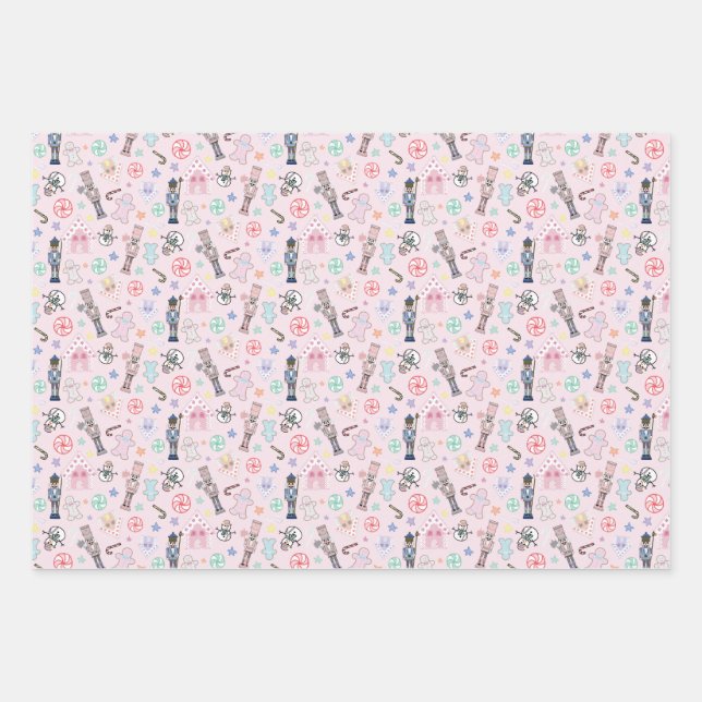 Pink Christmas Nutcracker, Gingerbread & Snowmen W Wrapping Paper Sheet (Front)