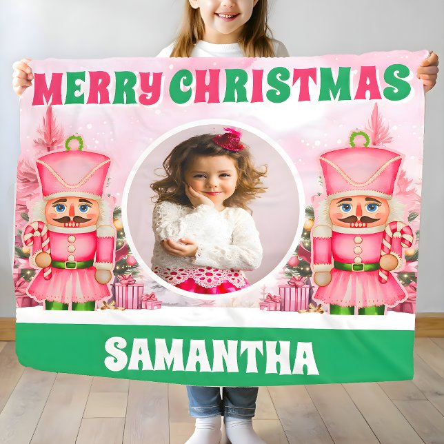 Pink Christmas Nutcracker Kids Photo Fleece Blanket (Creator Uploaded)
