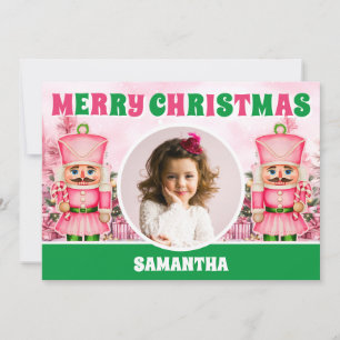 Pink Christmas Nutcracker kids Photo Holiday Card