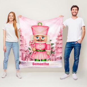 Pink Christmas Nutcracker Merry Christmas Fleece Blanket