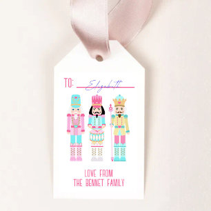 Pink Christmas Nutcracker Pastel Personalized Name Gift Tags