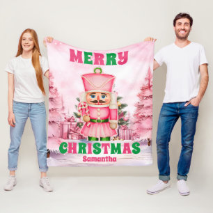 Pink Christmas Nutcracker Personalised Kids Name Fleece Blanket
