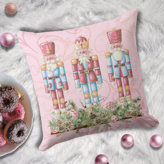 Pink Christmas Nutcracker Trio Throw Pillow