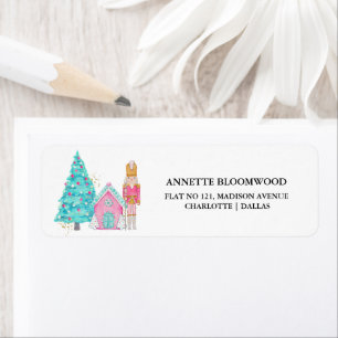 Pink Christmas Nutcracker   Winter Tree Return Address Label