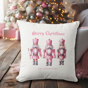 Pink Christmas Nutcrackers Personalized Decor Cushion