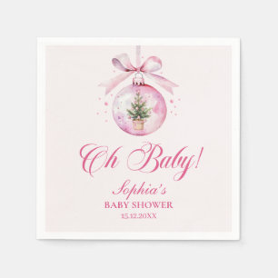 Pink Christmas Ornament Baby Shower Napkin