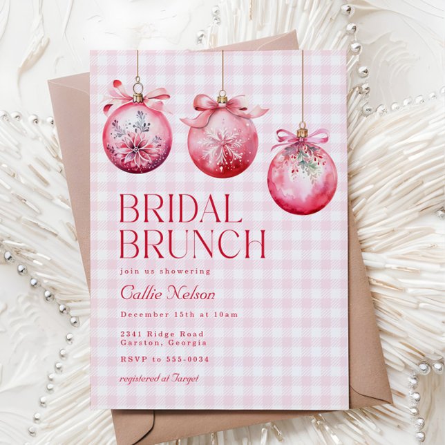 Pink Christmas Ornament Bridal Shower Brunch Invitation (Creator Uploaded)
