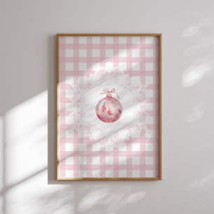 Pink Christmas Ornament Green Gingham Holiday Poster