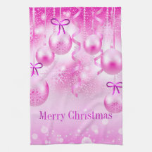 Pink Christmas Ornament Kitchen Towels
