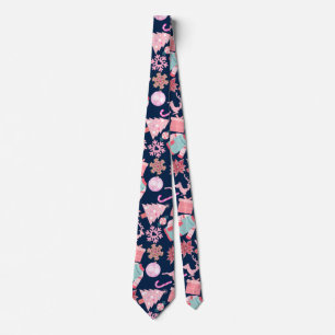Pink Christmas Ornament Pattern 02 D BLue BG Tie