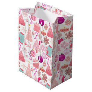 Pink Christmas Ornament Pattern Medium Gift Bag