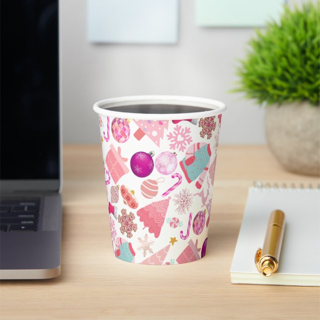 Pink Christmas Ornament Pattern Paper Cups (Insitu)