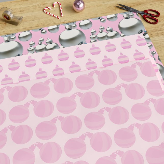 Pink Christmas Ornament Pattern Trio Holiday Wrapping Paper Sheet (Are you dreaming of a pink Christmas just like the one you had last year? This gift wrap is for you)
