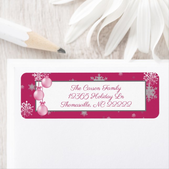 Pink Christmas Ornaments Address Label Return Address Label (Insitu)