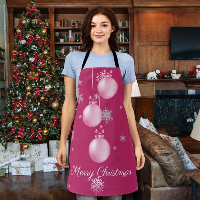 Pink Christmas Ornaments Apron (Pink Christmas Ornaments Apron)