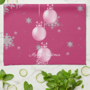 Pink Christmas Ornaments Kitchen Towel