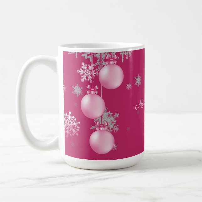 Pink Christmas Ornaments Mug (Left)