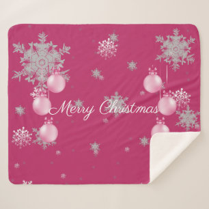 Pink Christmas Ornaments Sherpa Blanket