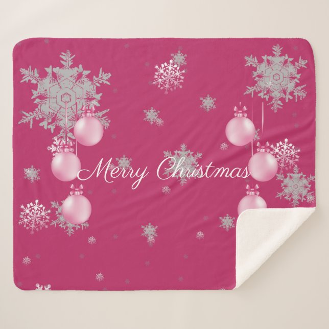 Pink Christmas Ornaments Sherpa Blanket (Front (Horizontal))