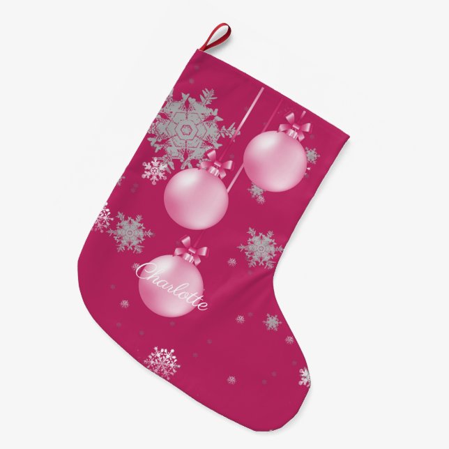 Pink Christmas Ornaments Stocking (Front (Hanging))