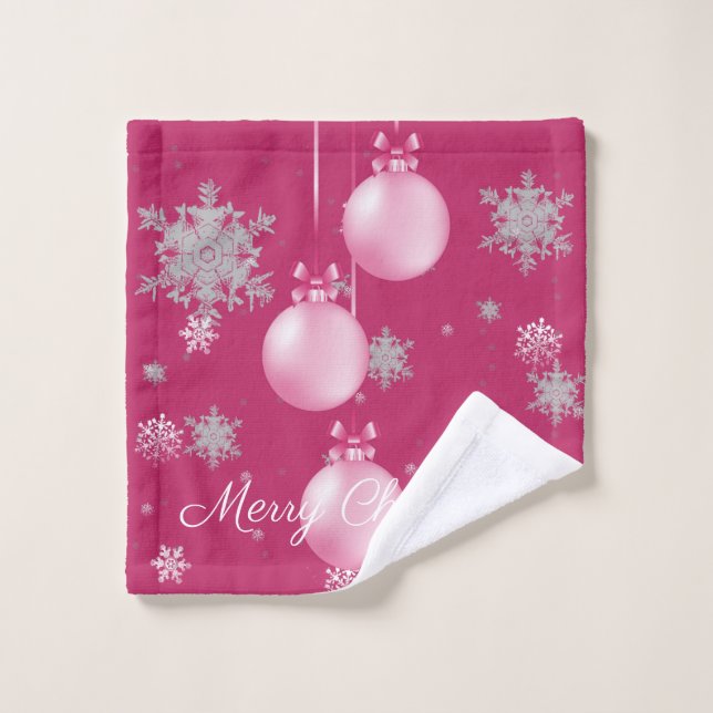Pink Christmas Ornaments Towel Set (Wash Cloth)