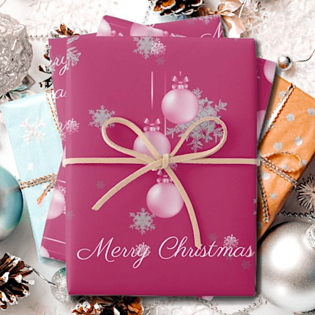 Pink Christmas Ornaments Wrapping Paper Sheets (Pink Christmas Ornaments Wrapping Paper Sheets)