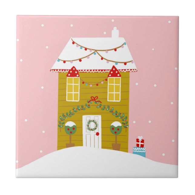Pink Christmas Party Kids Birthday Holiday Ceramic Tile (Front)