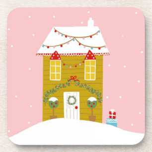 Pink Christmas Party Kids Birthday Holiday Coaster