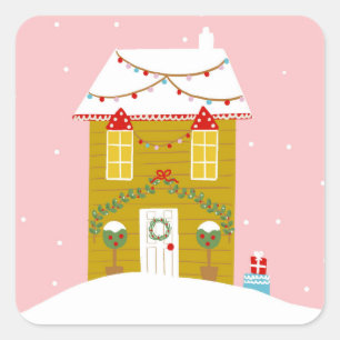 Pink Christmas Party Kids Birthday Holiday Square Sticker