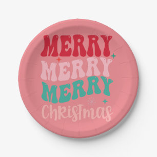 Pink Christmas Party Paper Plate