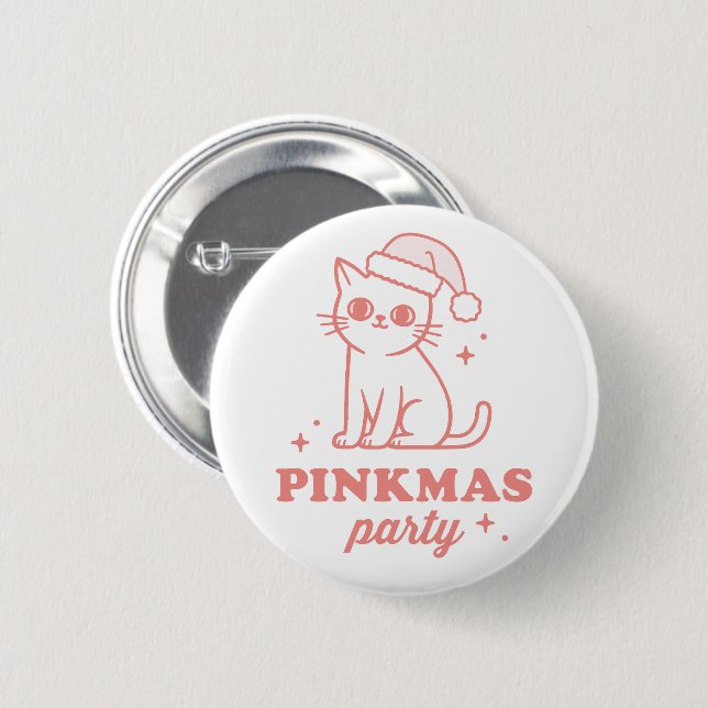 Pink Christmas party pinkmas aesthetic cat 6 Cm Round Badge (Front & Back)
